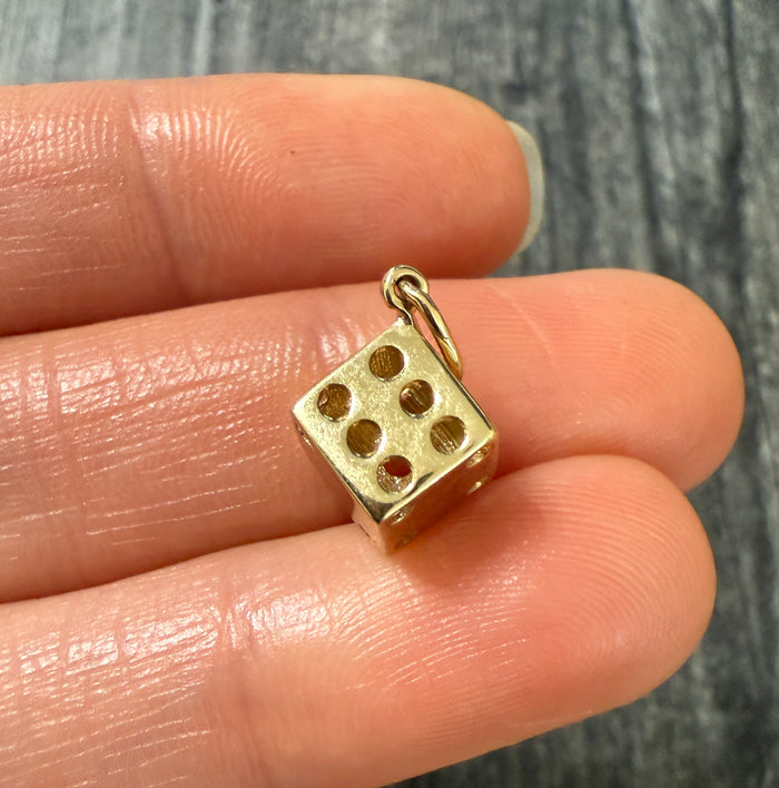 Small 14K Gold Cut Out Dice Die Charm