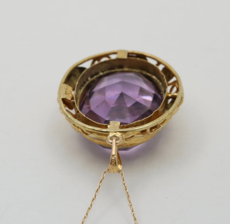 Arts and Craft Style 18.5 Ct Amethyst and 14K Gold Pendant