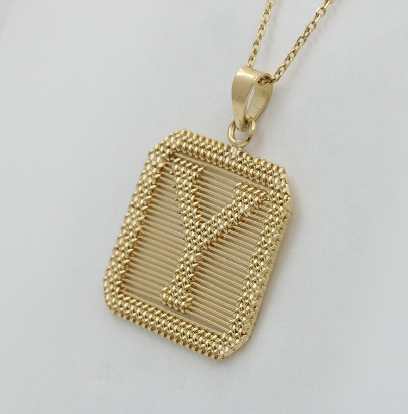 Vintage Initial “Y” Mesh Embroidered Pendant
