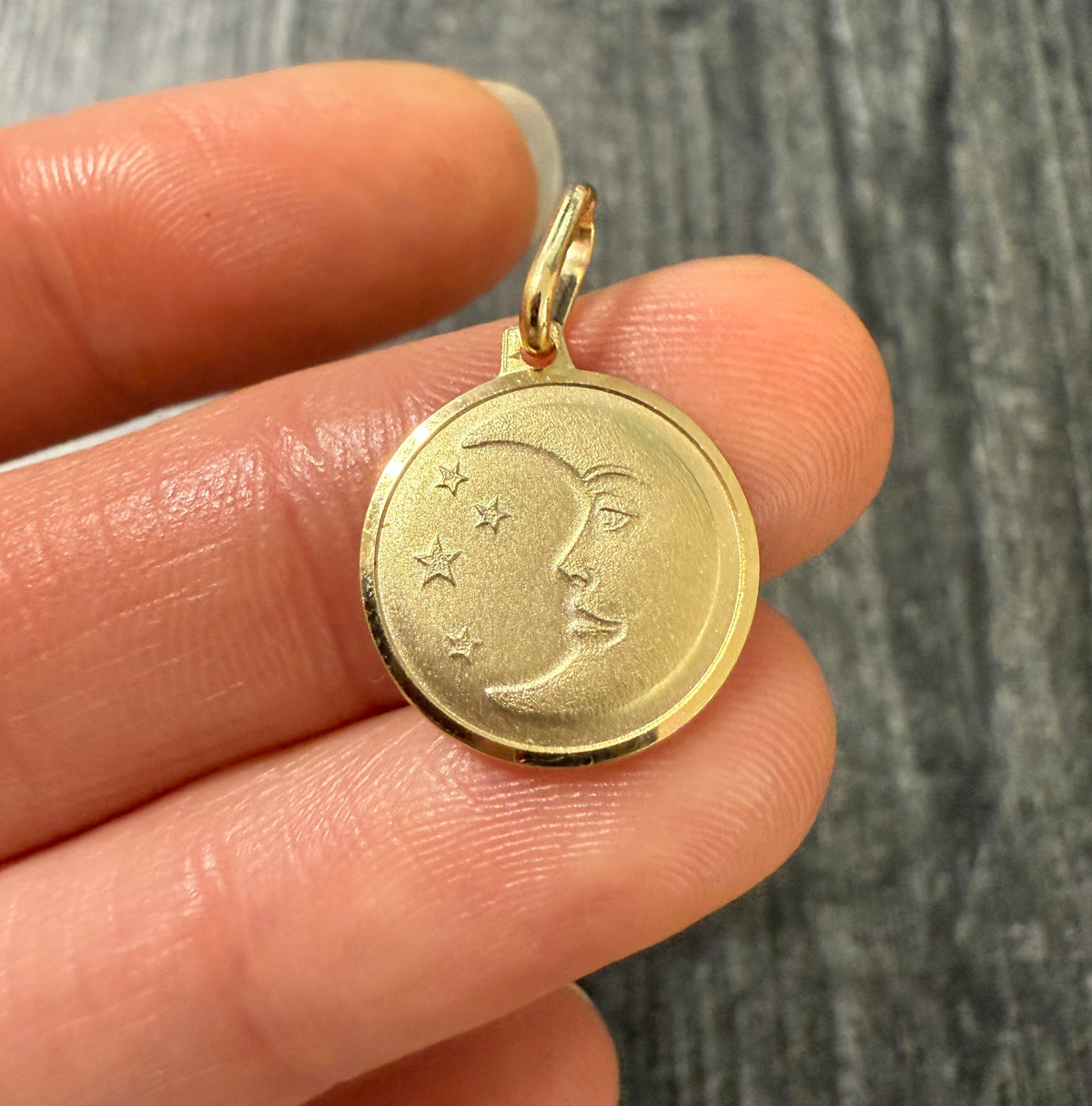 14K Gold Crescent Moon and Stars Charm