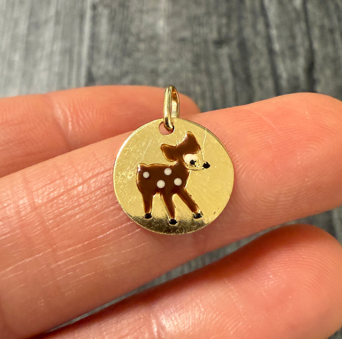 Enamel and 14K Gold Fawn Deer Charm