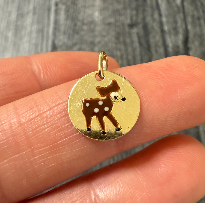 Enamel and 14K Gold Fawn Deer Charm
