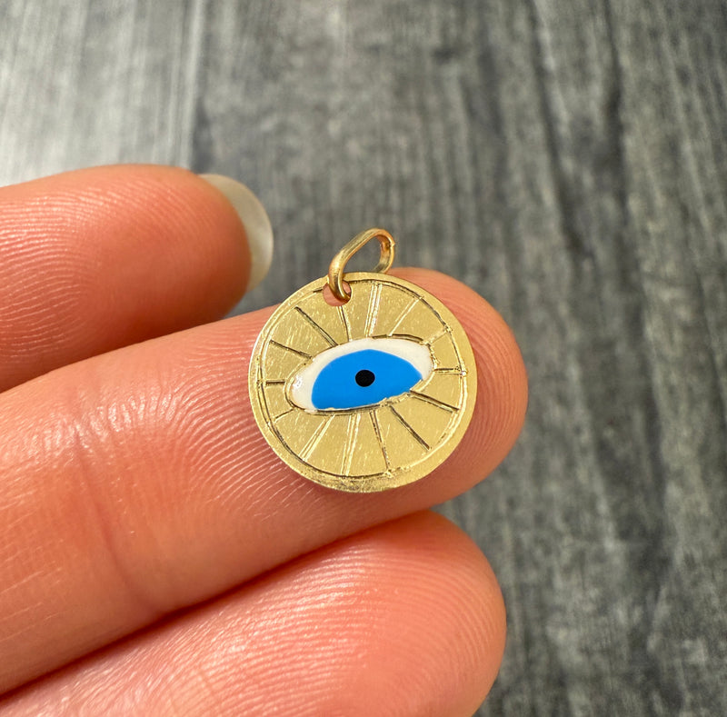Larger Enamel and 14K Gold Evil Eye Charm