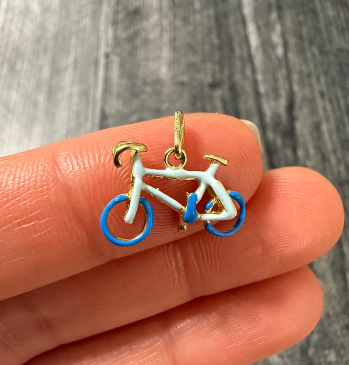 Blue Enamel and 14K Gold Bicycle Charm