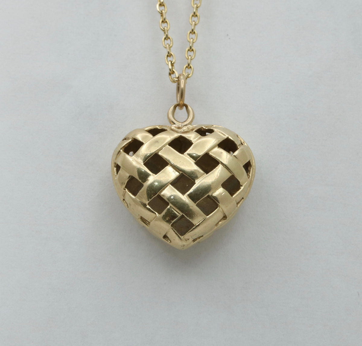 Puffy 14K Gold and Diamond Lattice Heart Charm