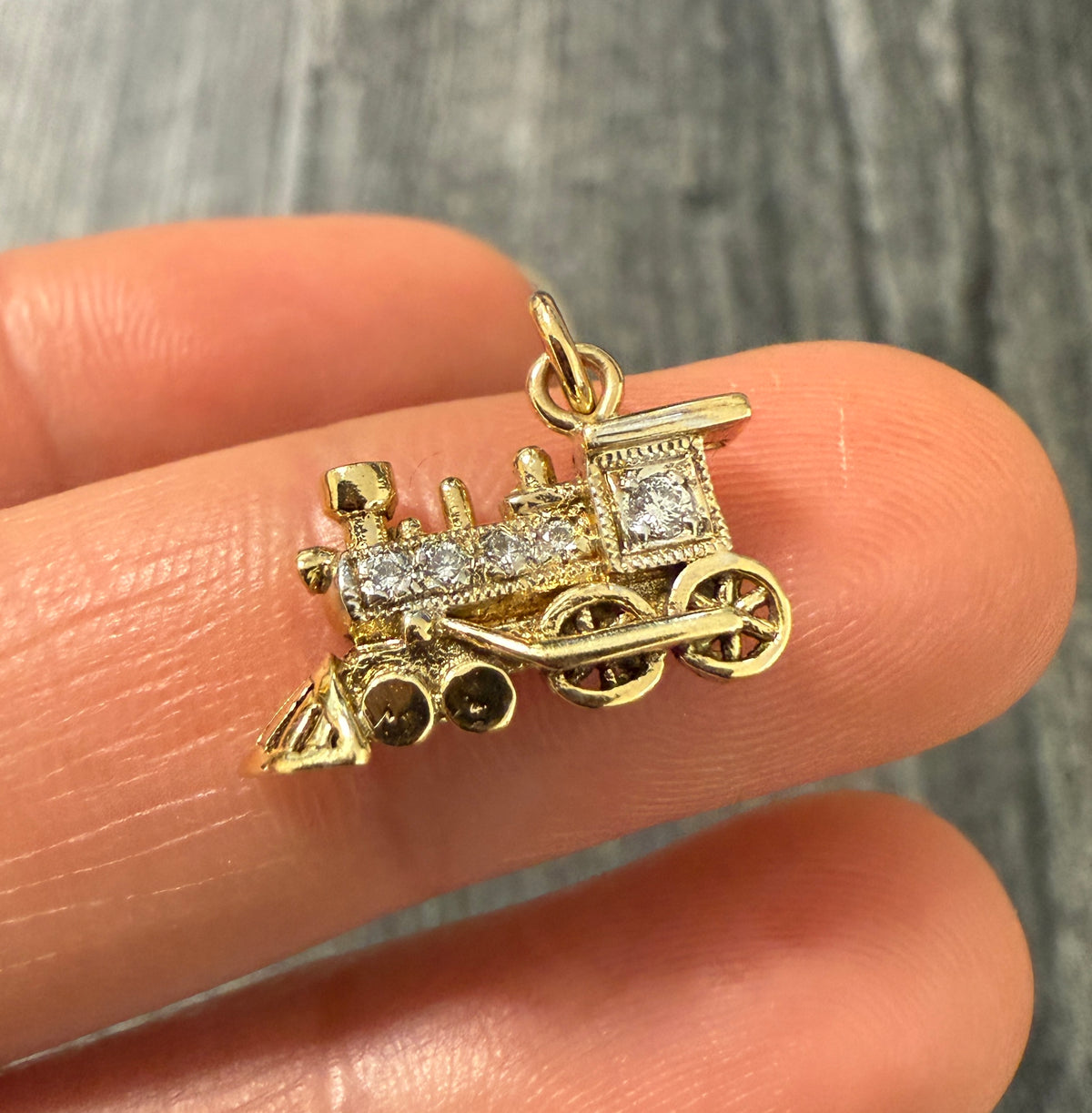 Holiday Diamond and 14K Gold Train Railroad Charm