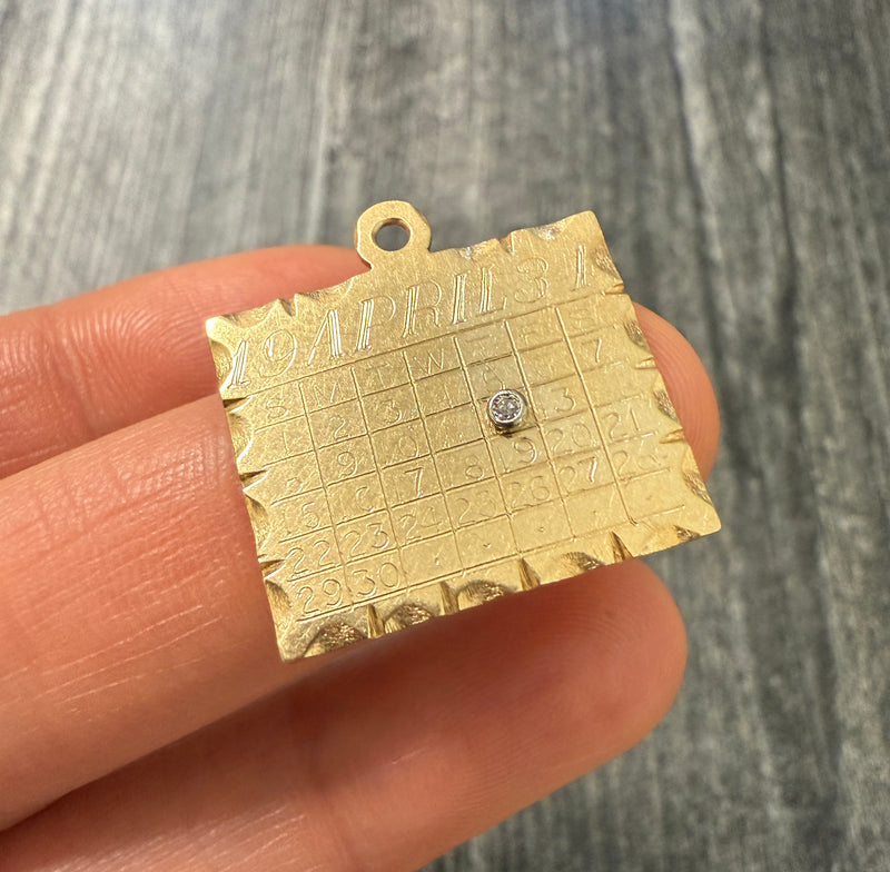 Vintage 14K Gold "April 12, 1934" Calendar Date Charm