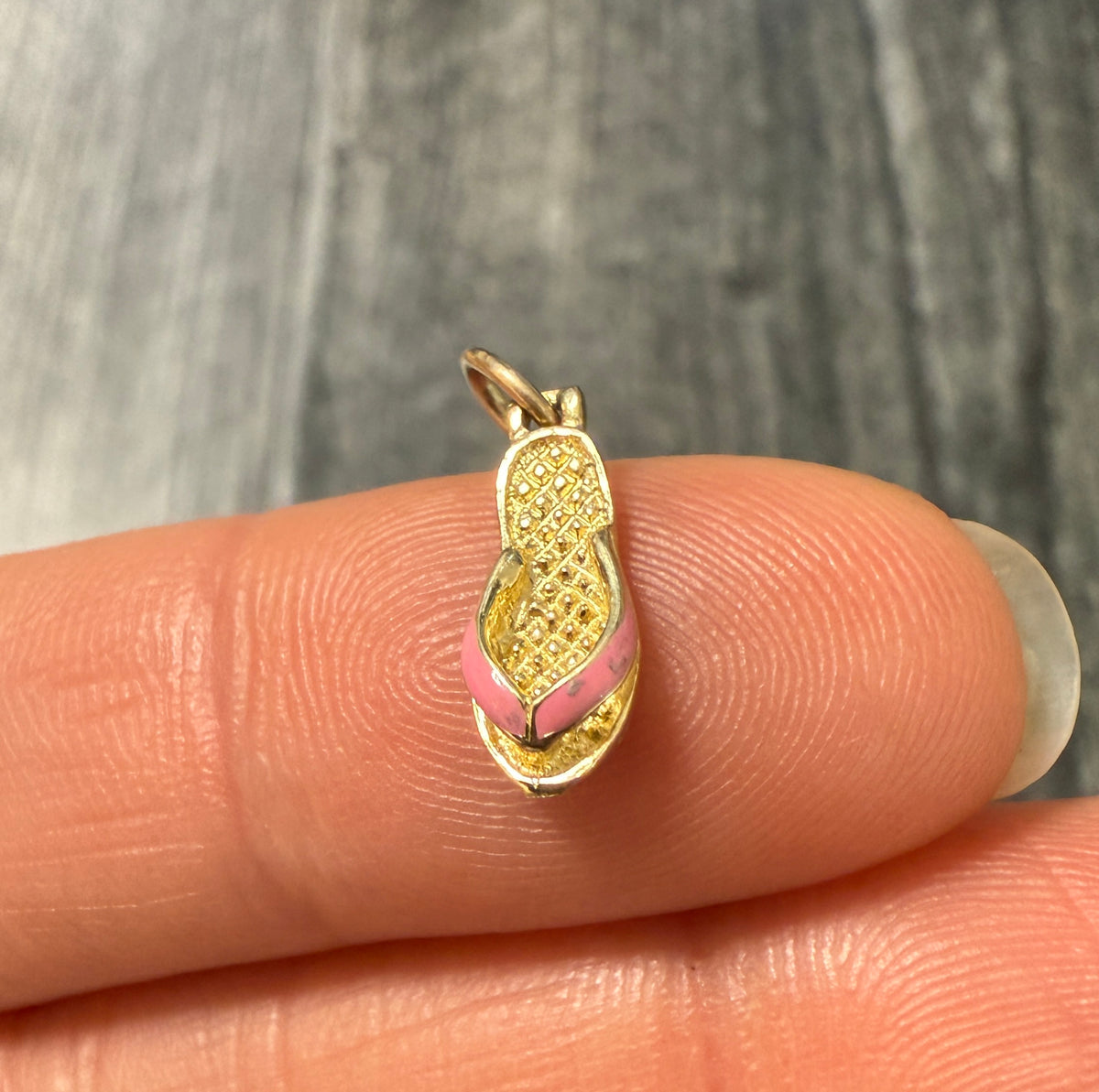 Pink Enamel and 14K Gold Flip Flop Sandal Charm