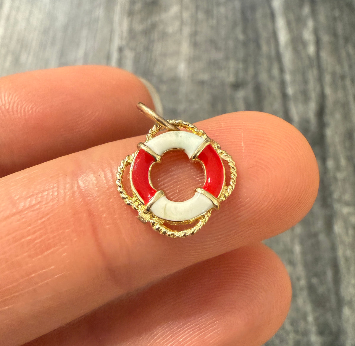 Enamel and 14K Gold Life Saver Charm