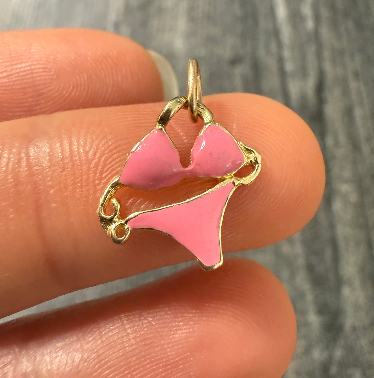 Pink Enamel and 14K Gold Bikini Charm