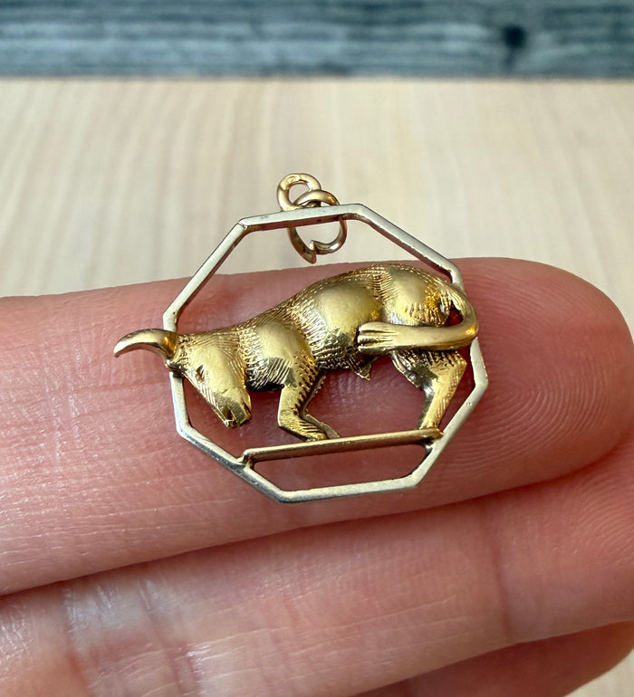 Vintage Taurus Bull Zodiac Charm in 14K Gold