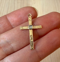 Vintage Diamond and Chased Cross Charm in 14K Gold