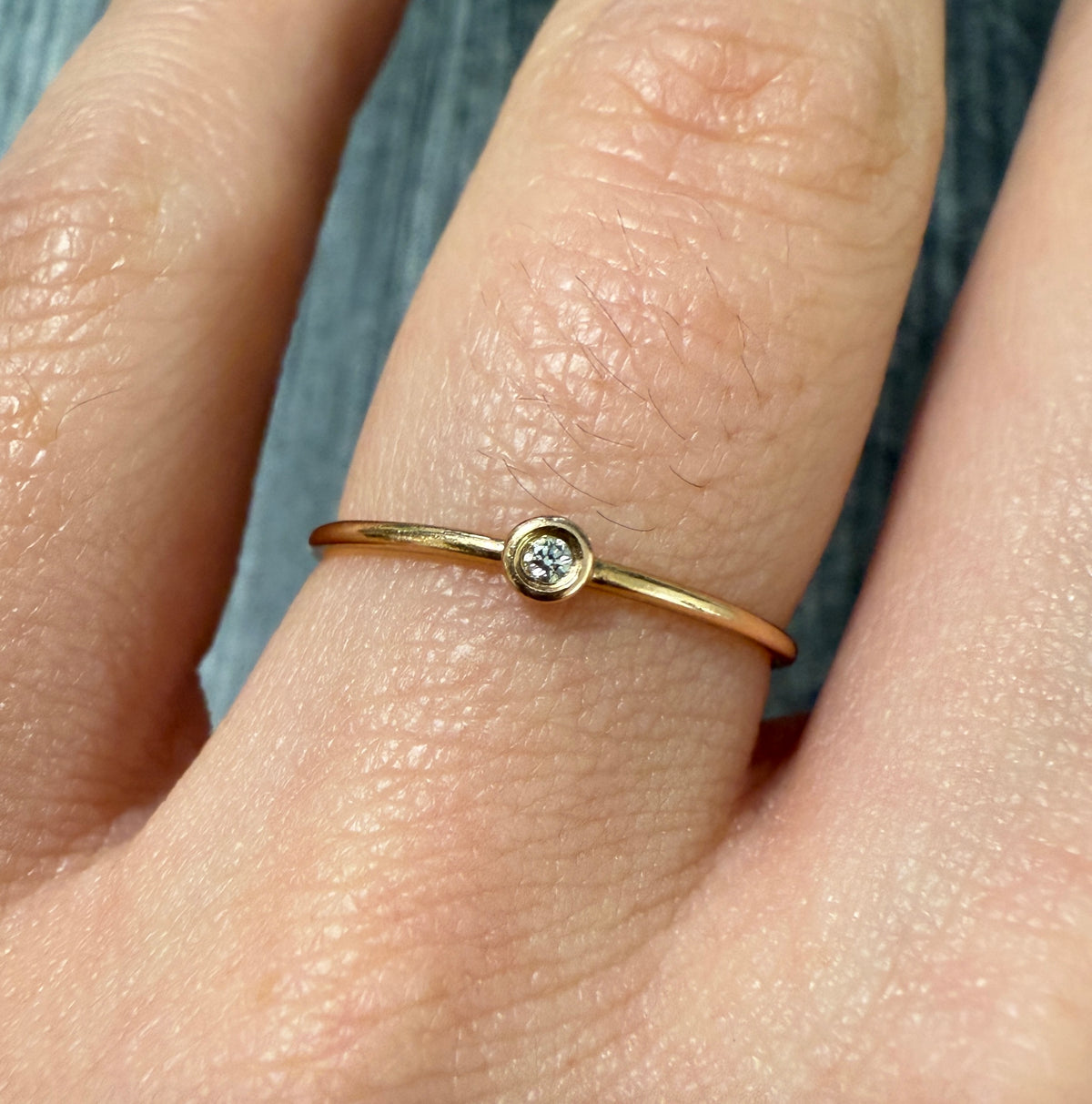 Dainty Bezel Set Diamond and 14K Gold Band