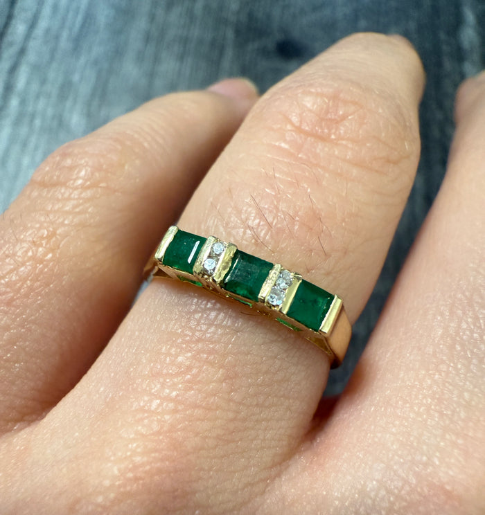 Emerald and Diamond Band in 14K Gold