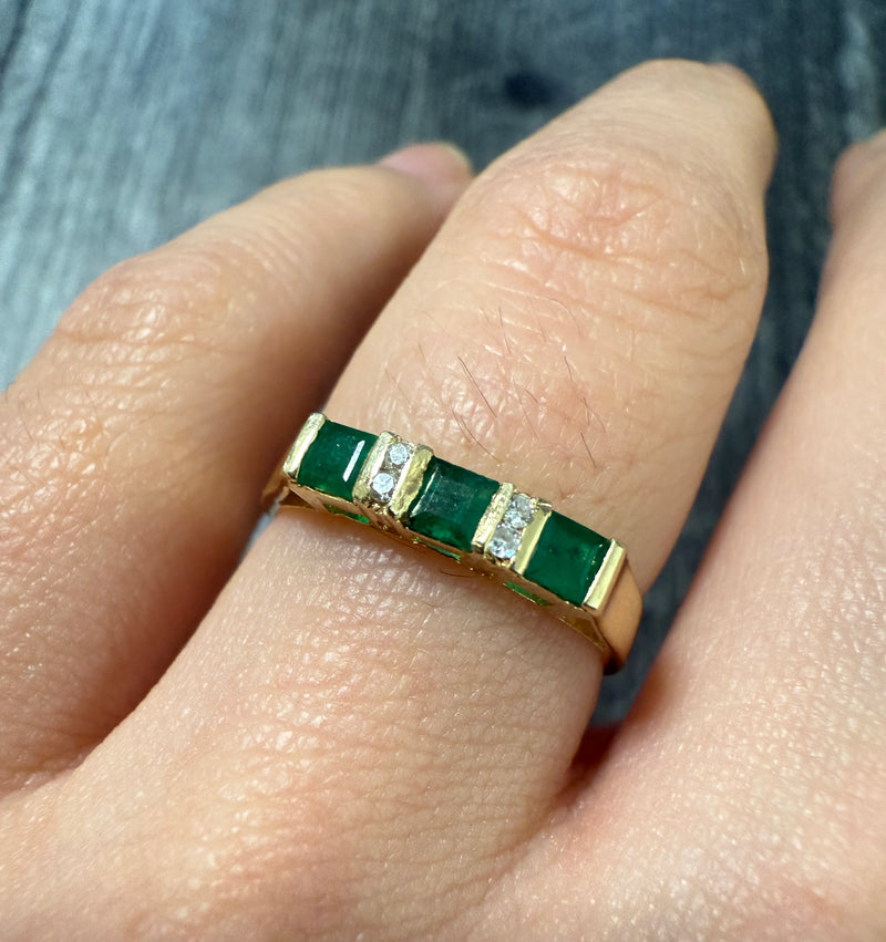 Emerald and Diamond Band in 14K Gold