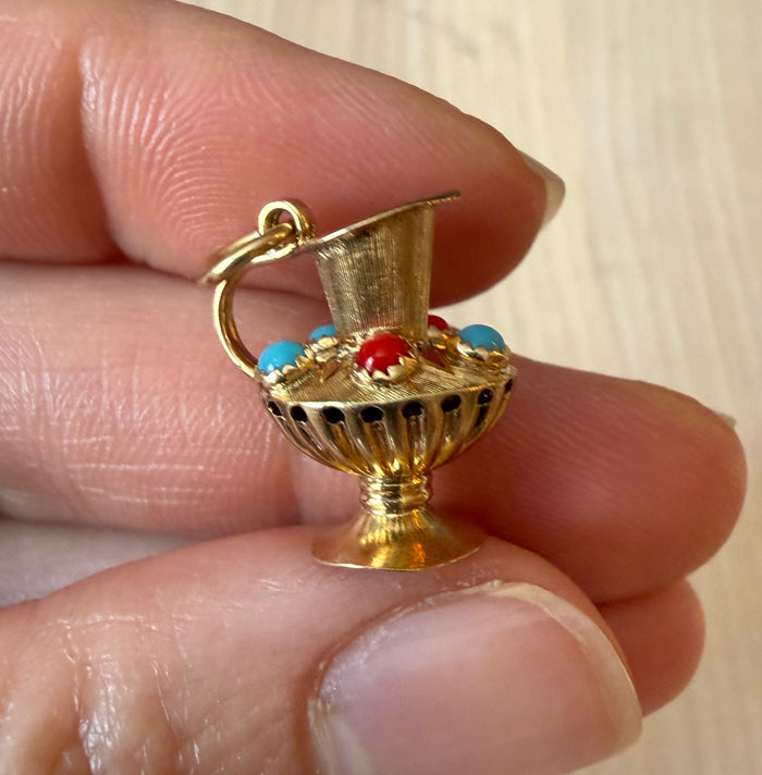 Vintage 18K Gold Etruscan Style Pitcher Charm