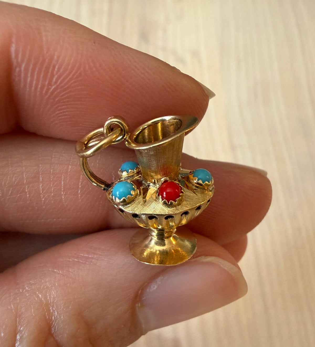 Vintage 18K Gold Etruscan Style Pitcher Charm