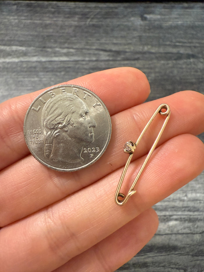 Antique OMC Diamond and 14K Gold Safety Pin