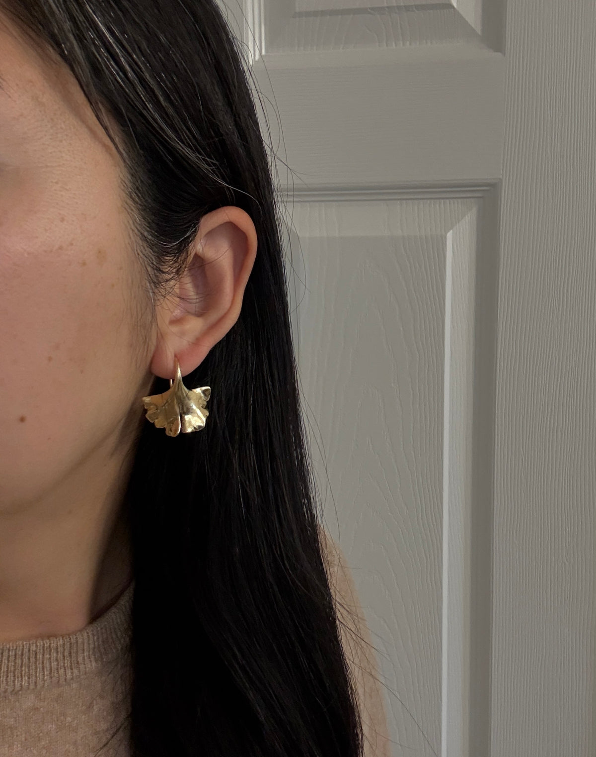 Large Saunders 14K Gold Ginkgo Leaf Earrings