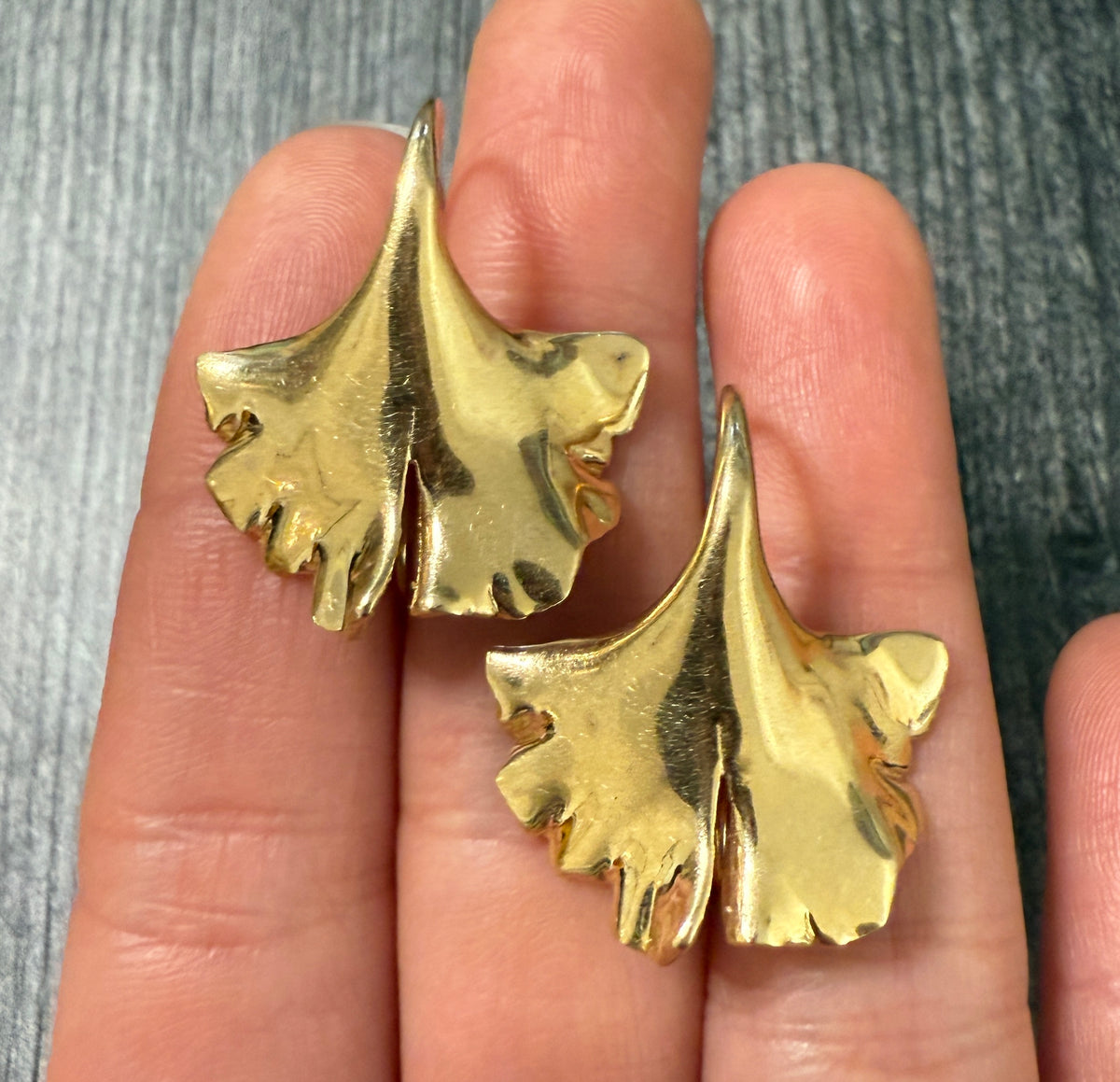 Large Saunders 14K Gold Ginkgo Leaf Earrings