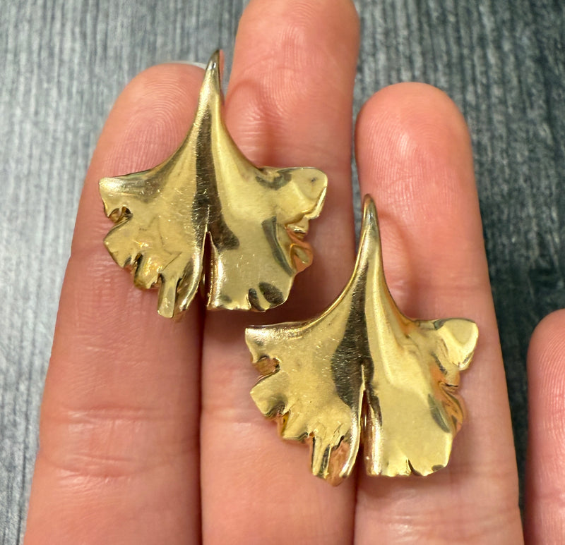 Large Saunders 14K Gold Ginkgo Leaf Earrings