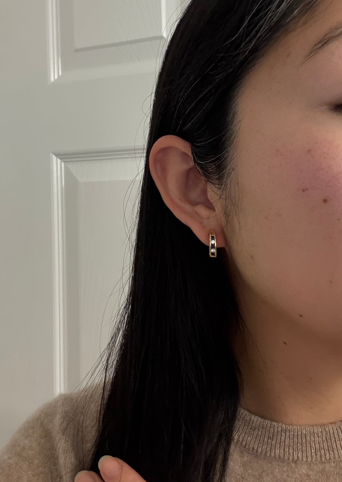 Sapphire and Diamond Huggie Earrings in 14K Gold