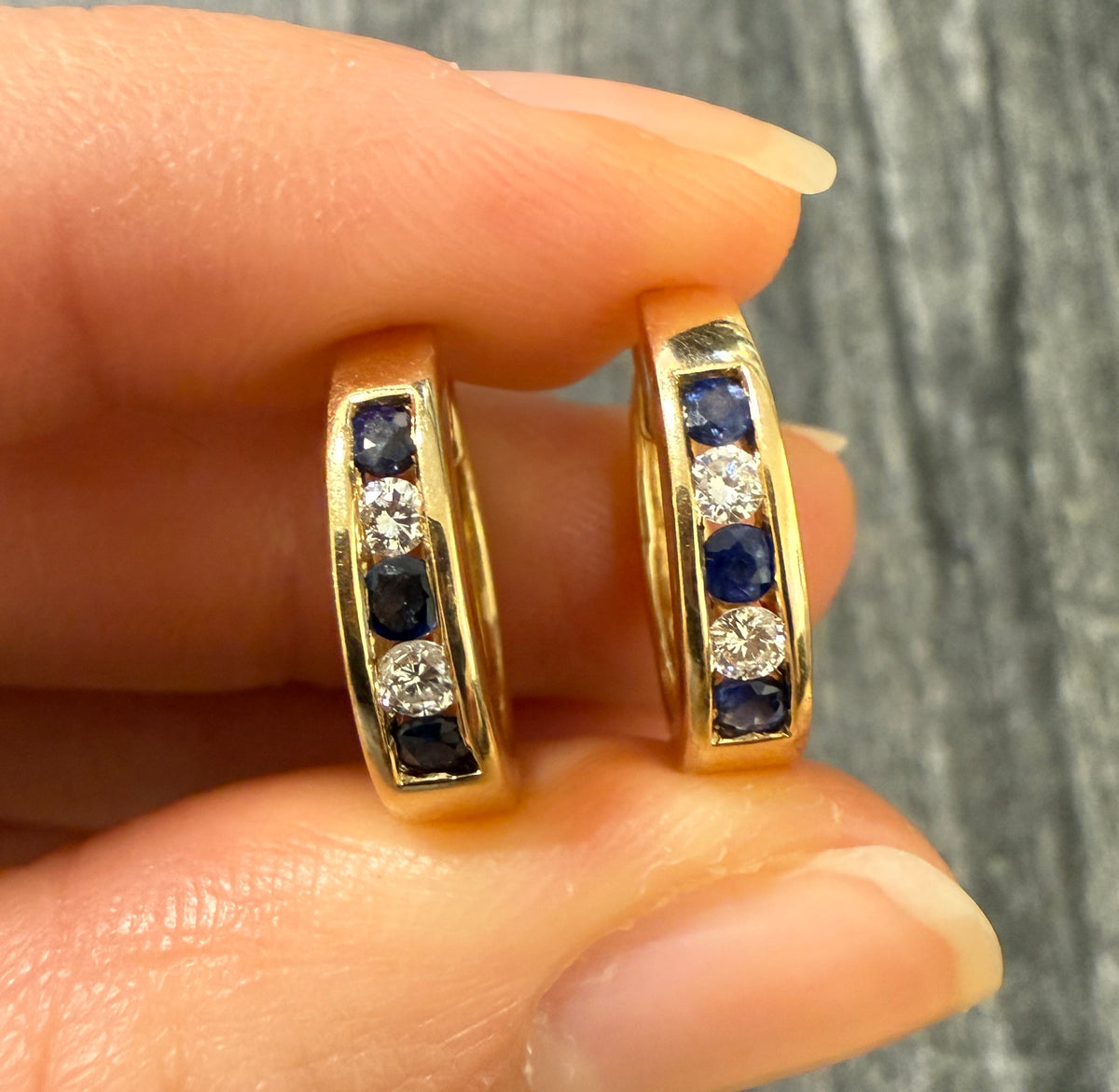Sapphire and Diamond Huggie Earrings in 14K Gold