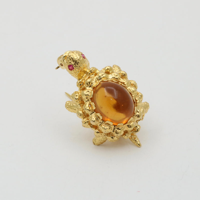 Vintage Citrine and 18K Gold Turtle Pin, 1 of 4