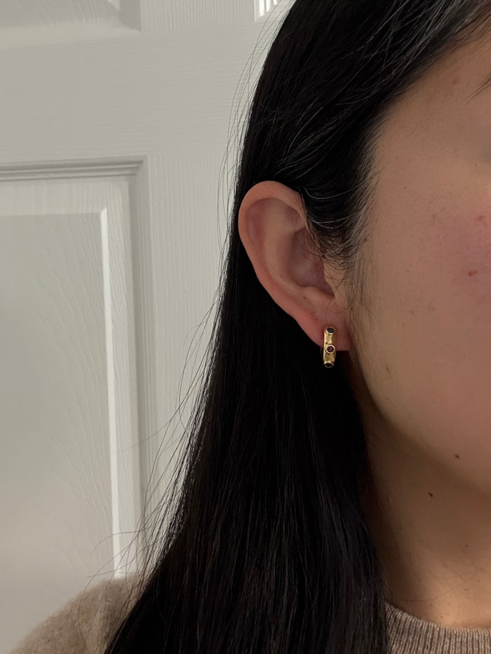 Vintage Emerald, Ruby, and Sapphire Huggie Earrings