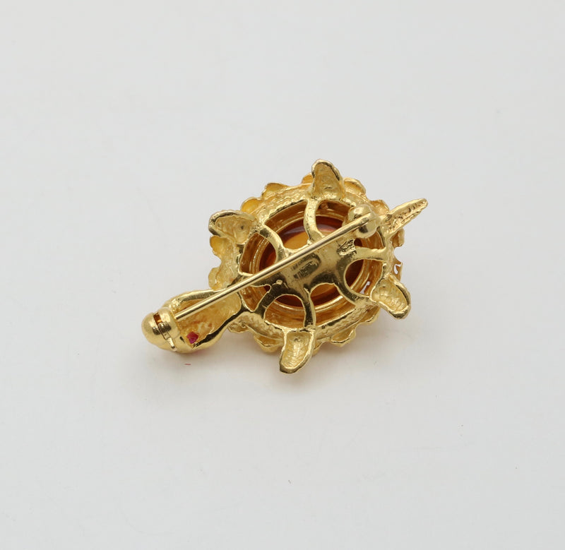 Vintage Citrine and 18K Gold Turtle Pin, 1 of 4