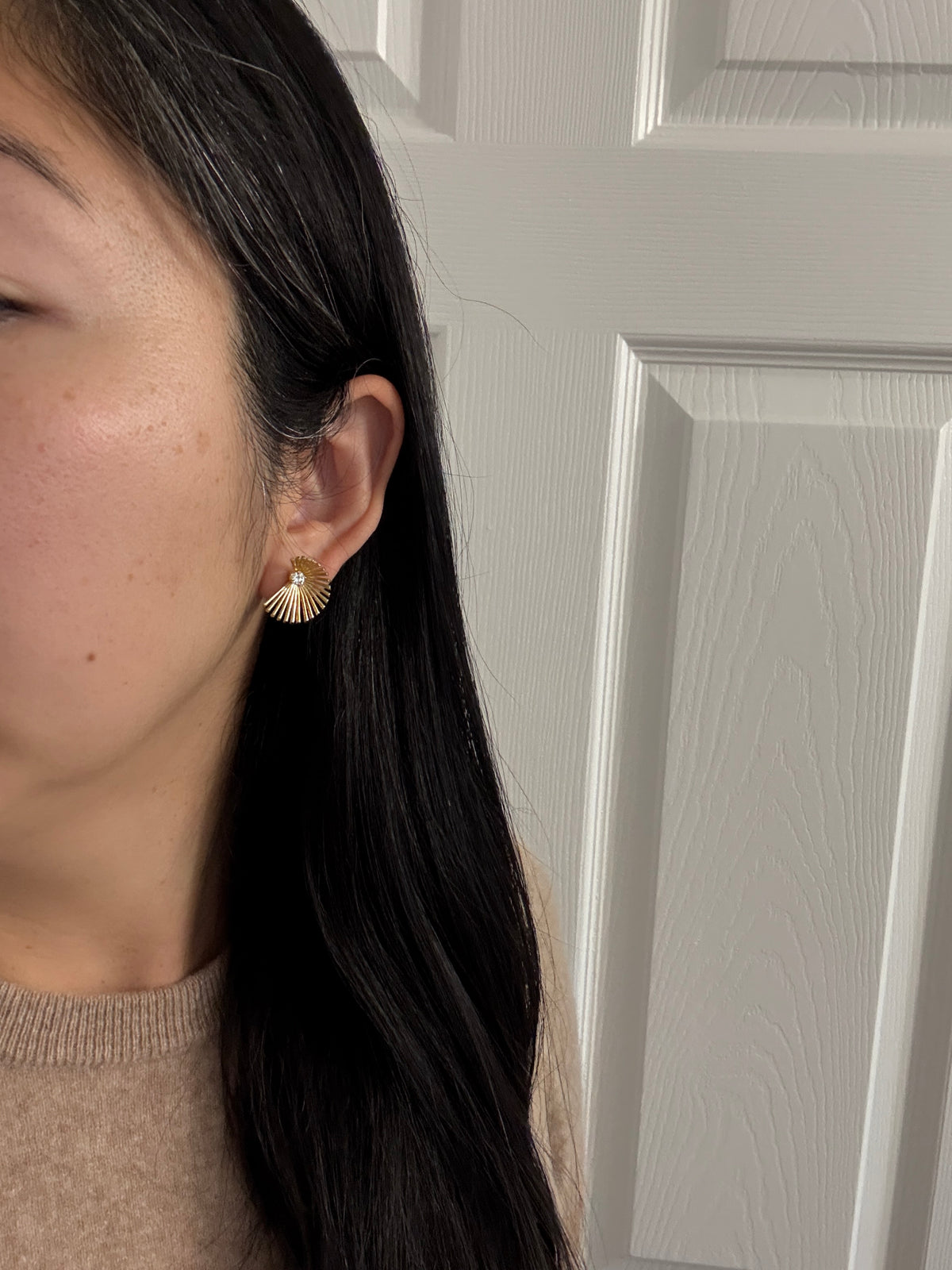 Vintage Diamond and 18K Gold Abstract Sunrise Fan Earrings