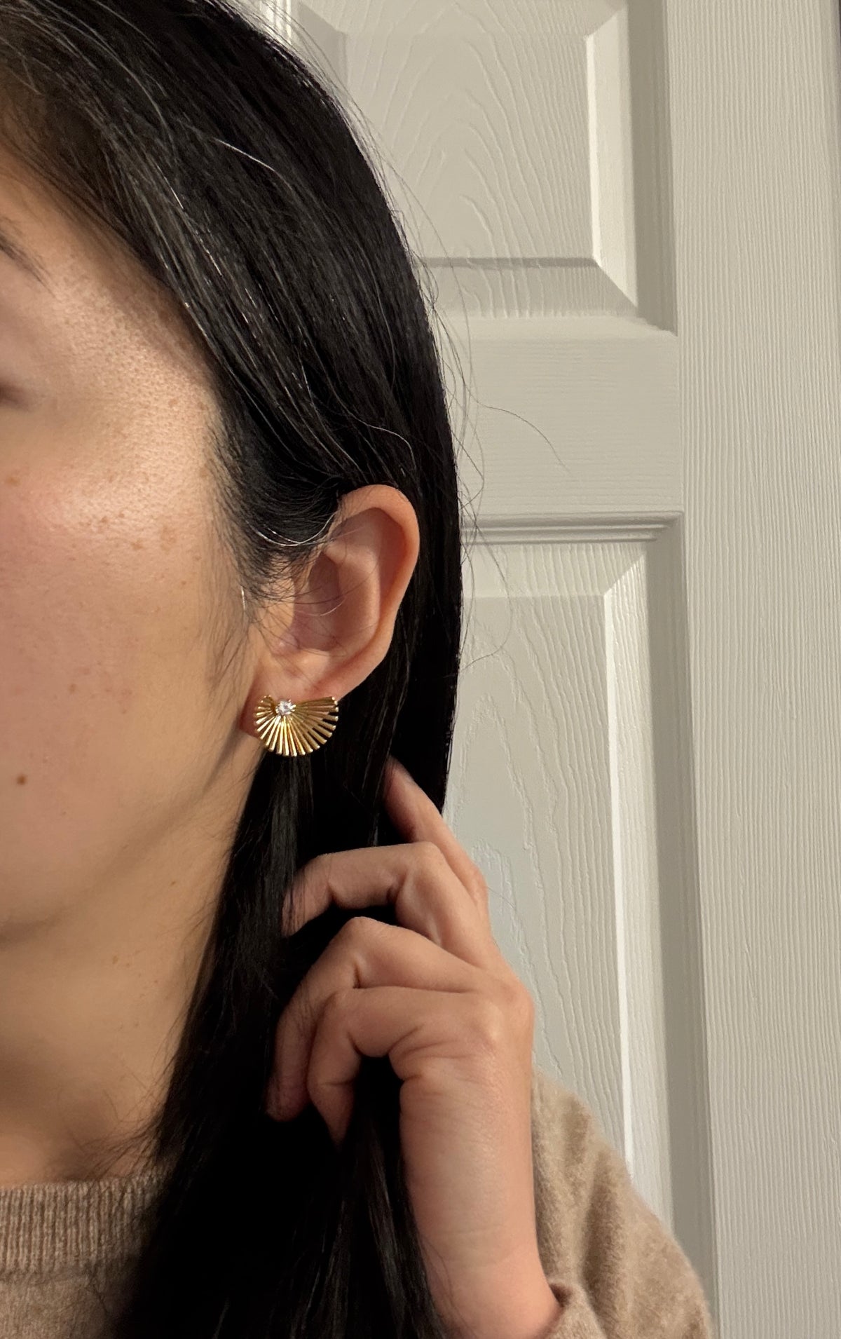 Vintage Diamond and 18K Gold Abstract Sunrise Fan Earrings