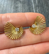 Vintage Diamond and 18K Gold Abstract Sunrise Fan Earrings