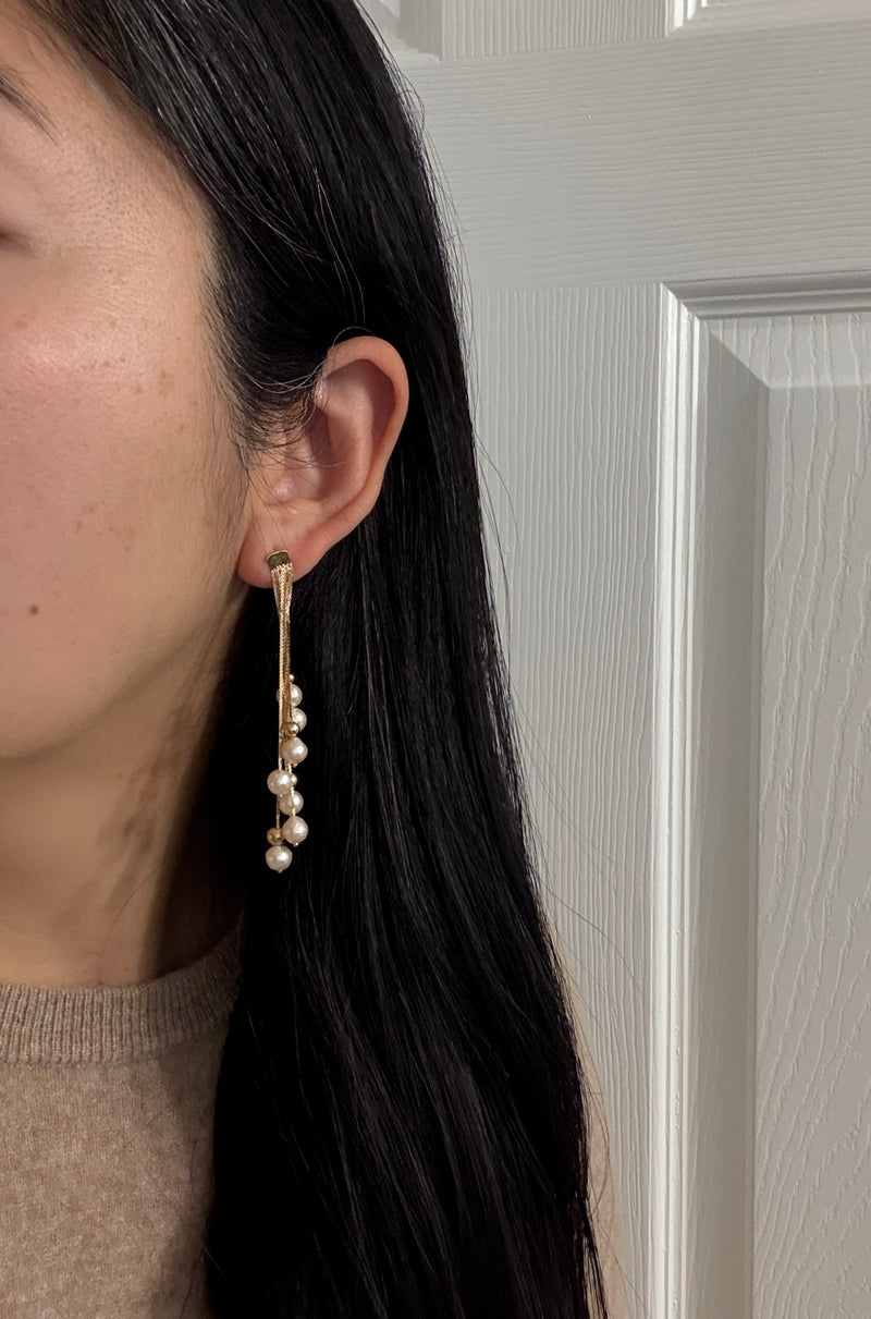 Cascading Pearls and 14K Gold Chain Earrings