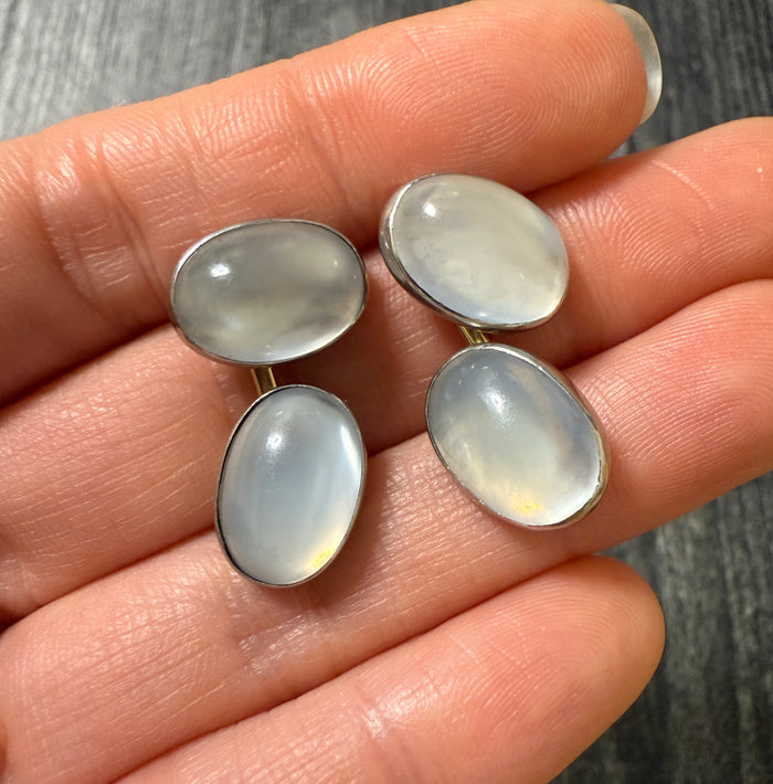 Vintage Moonstone Cufflinks in Platinum and 14K Gold