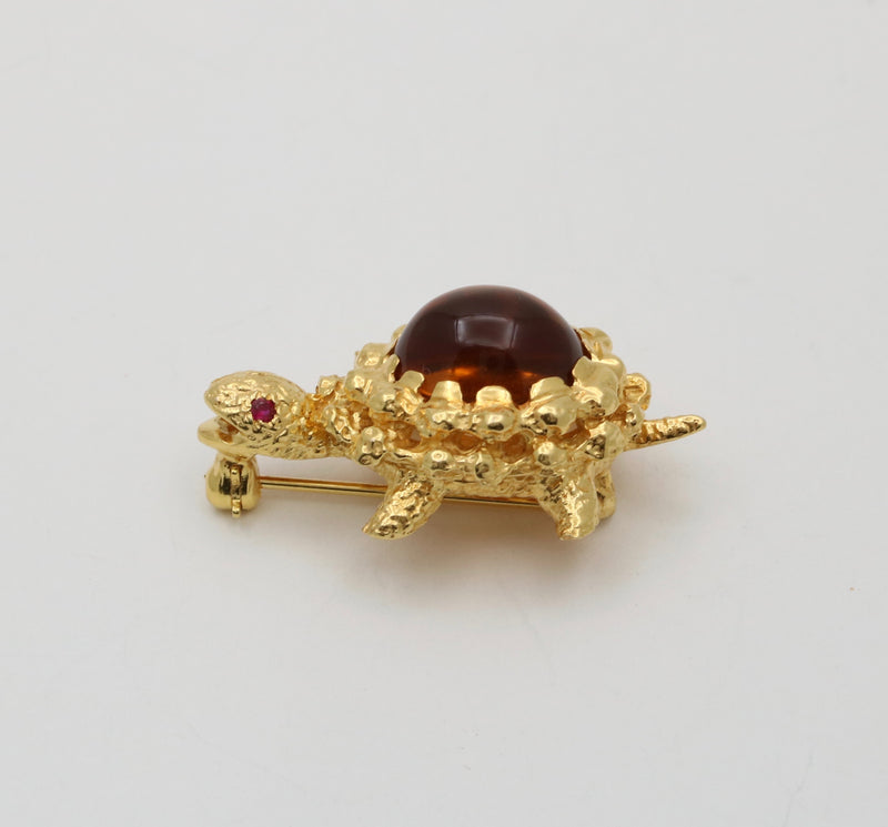 Vintage Citrine and 18K Gold Turtle Pin, 2 of 4