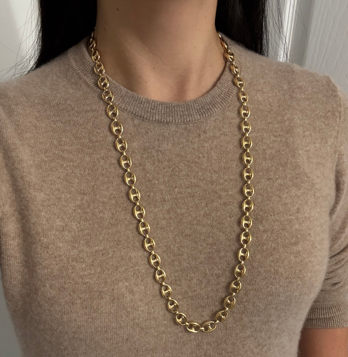Extra Long 18K Gold Vintage Mariner Link Chain, 31" Long