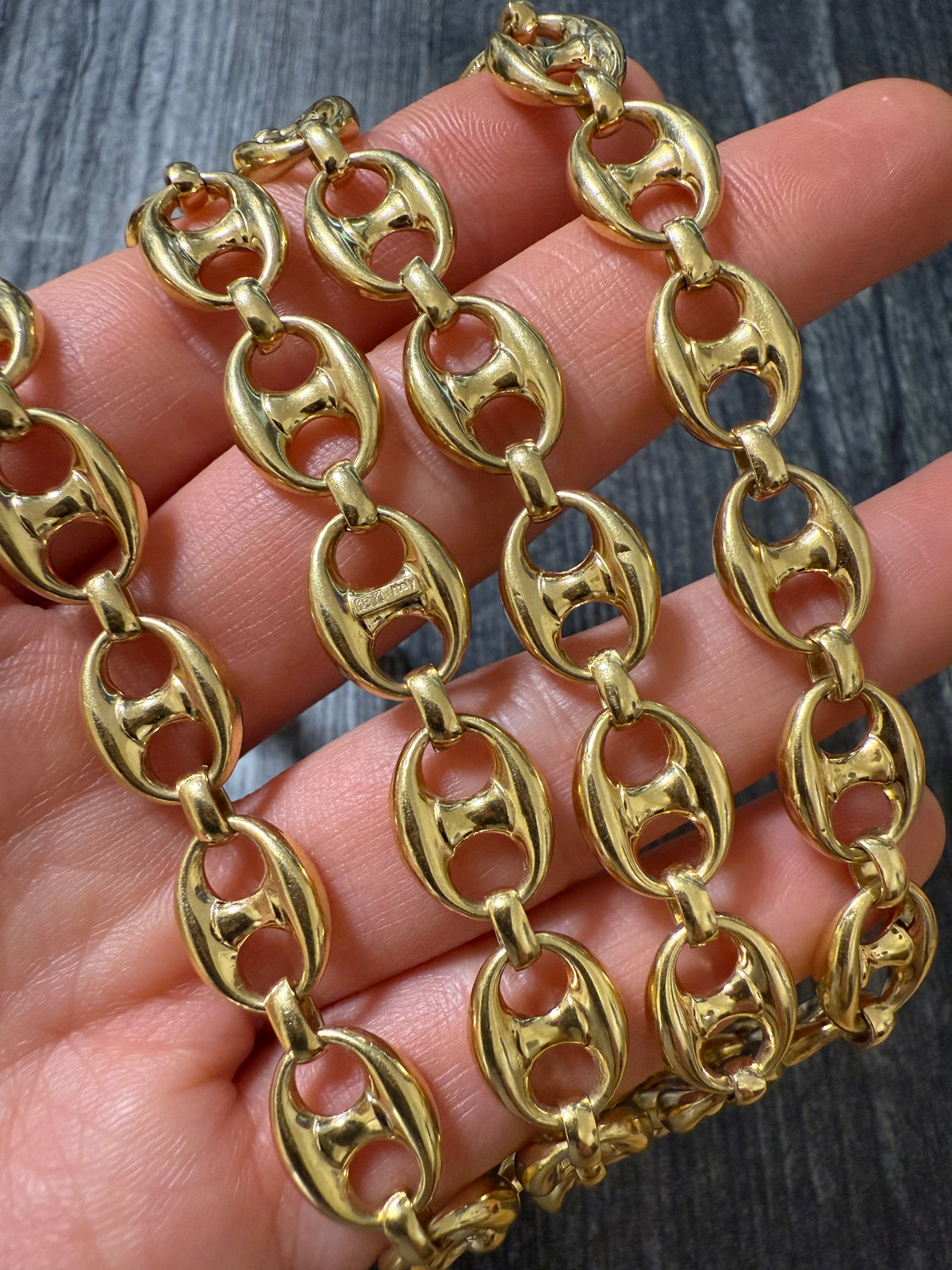 Extra Long 18K Gold Vintage Mariner Link Chain, 31" Long