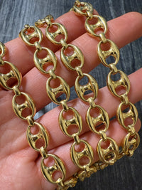 Extra Long 18K Gold Vintage Mariner Link Chain, 31" Long