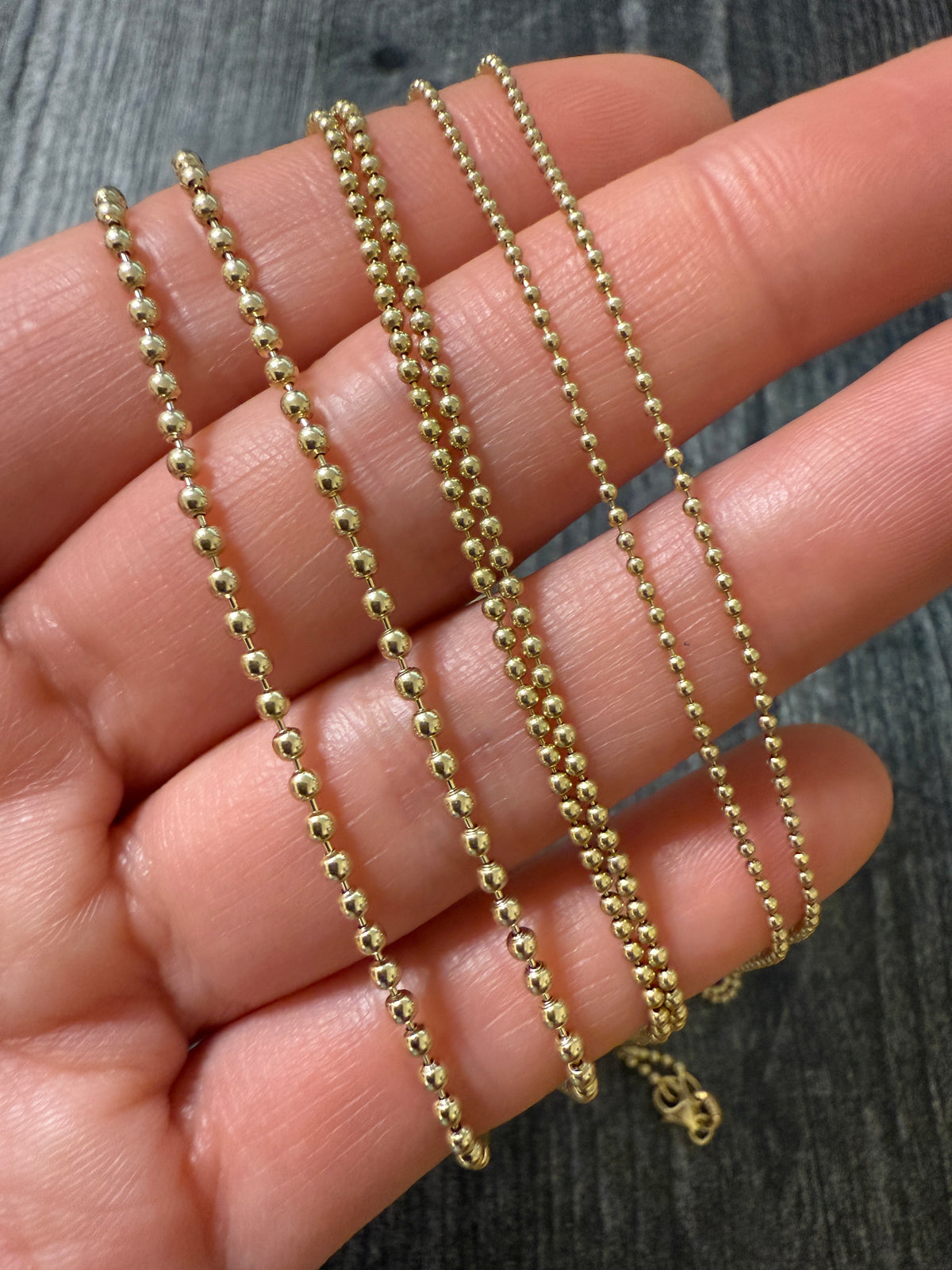 14K Gold 2 mm Ball Chain, 16" Long