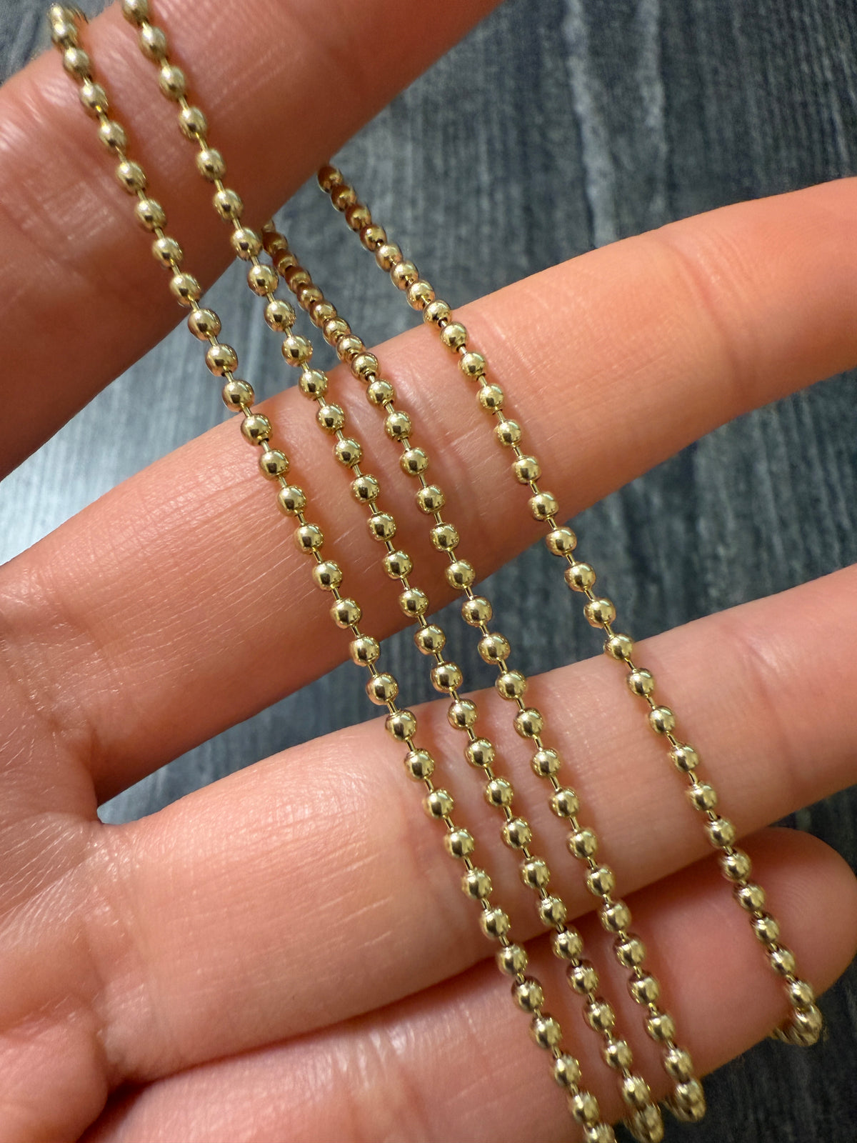 14K Gold 2 mm Ball Chain, 20" Long
