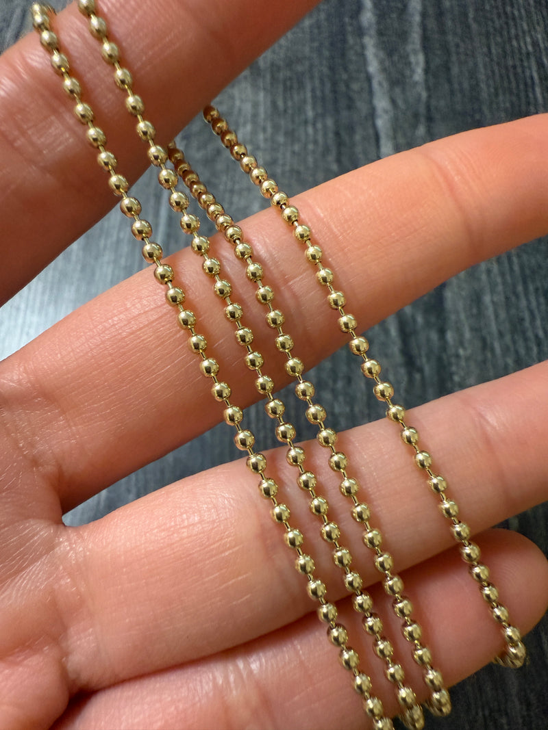 14K Gold 2 mm Ball Chain, 20" Long