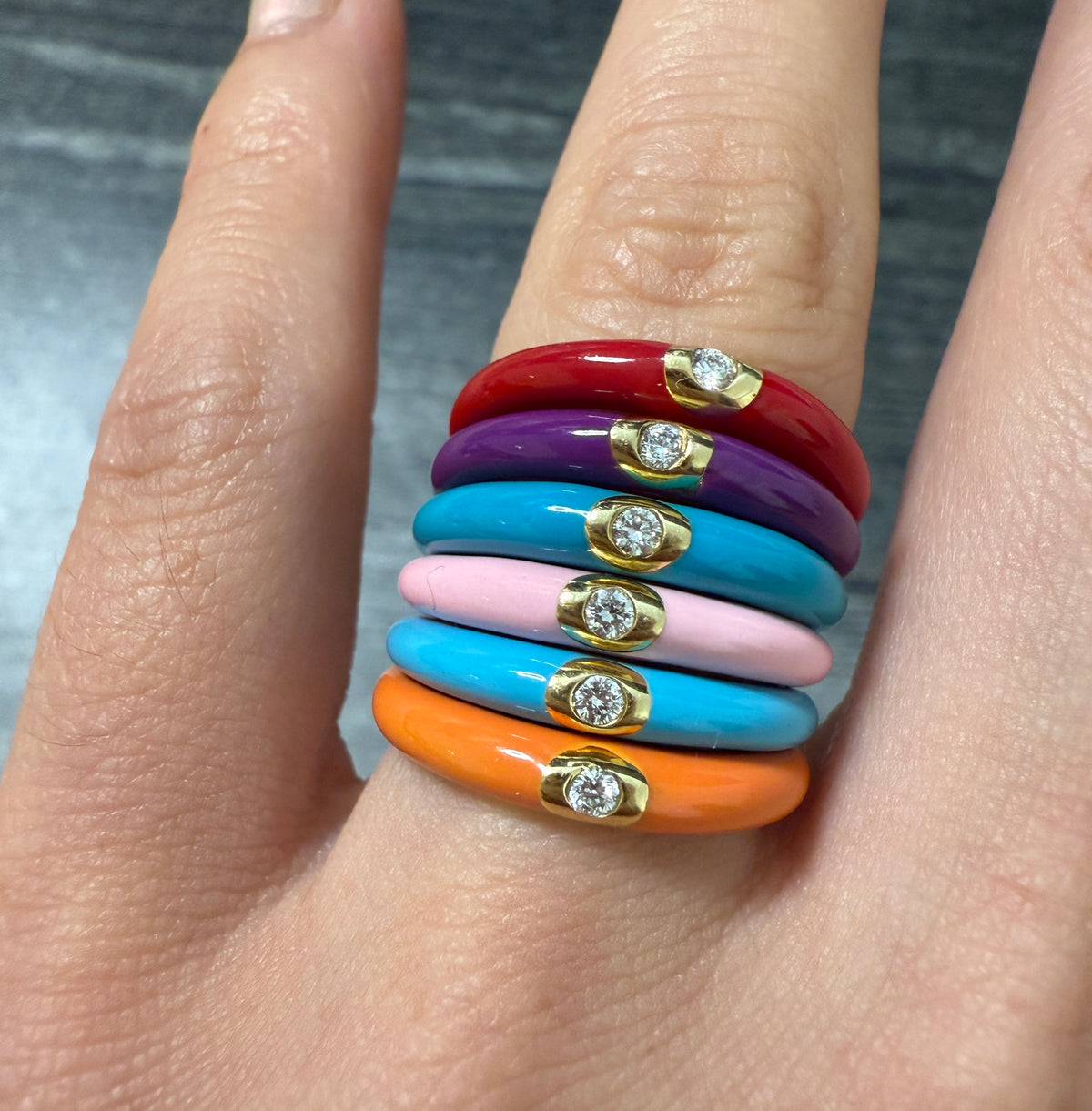 Pink Enamel and Diamond Band, Size 6.75