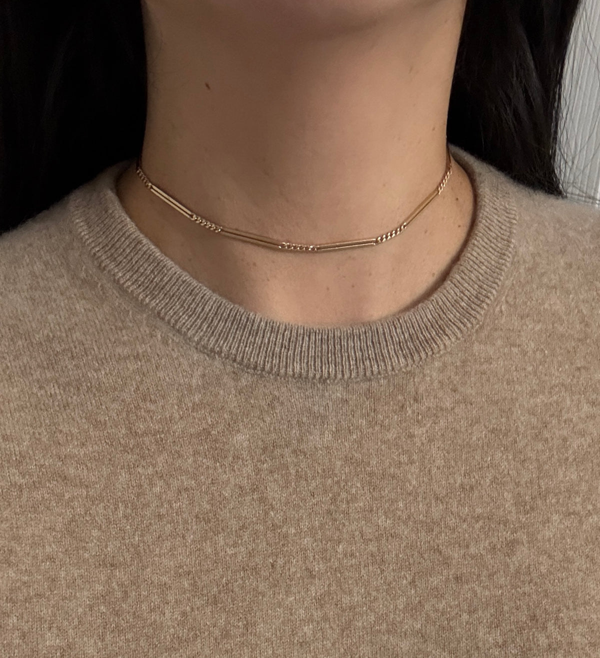 Antique 14K Gold Curb and Bar Link Watch Chain, 14" Long