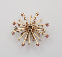 Retro Aquamarine, Diamond, and Ruby Starburst Brooch