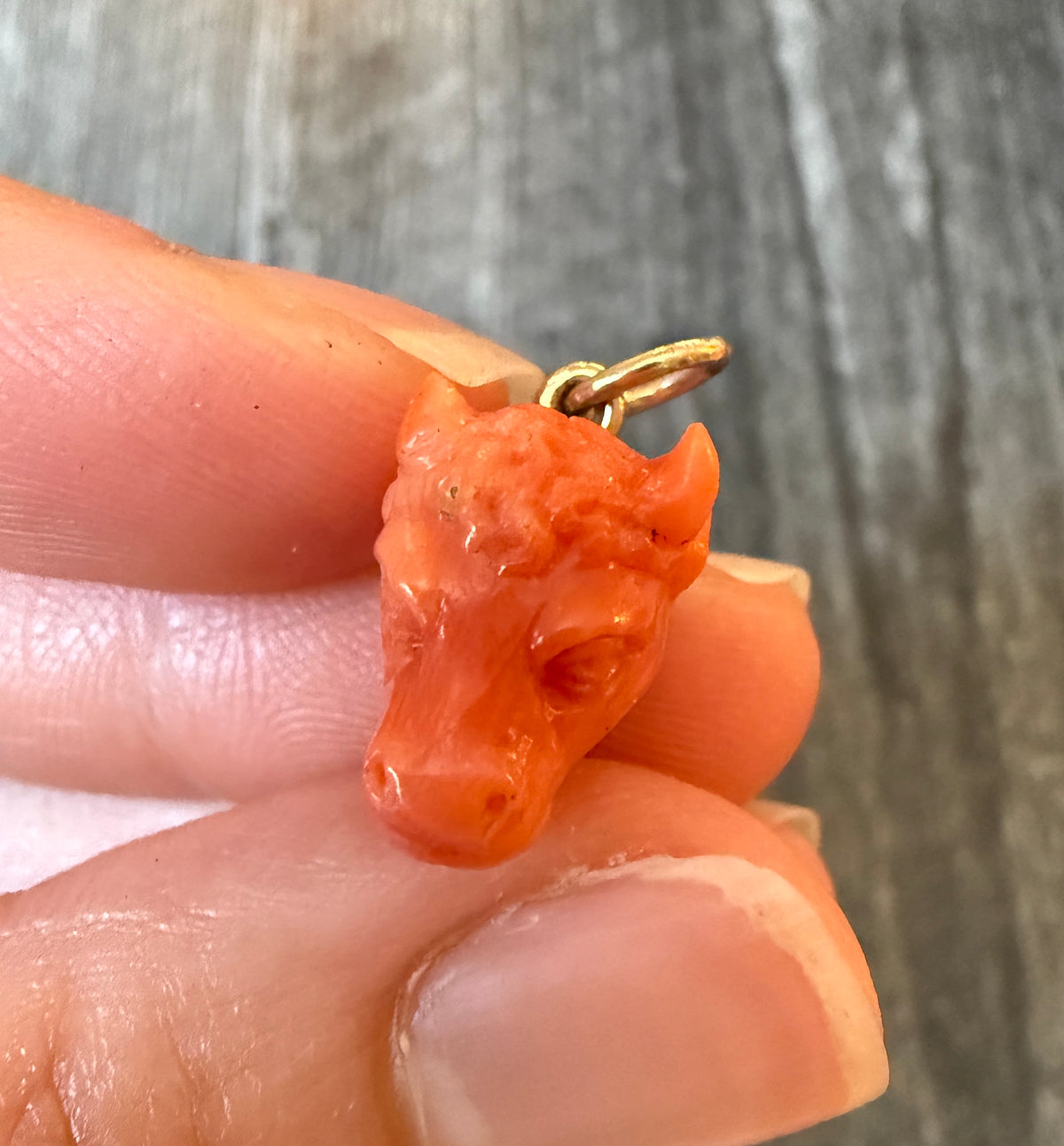 Antique Carved Natural Coral Bull or Ox Charm