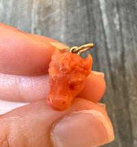 Antique Carved Natural Coral Bull or Ox Charm