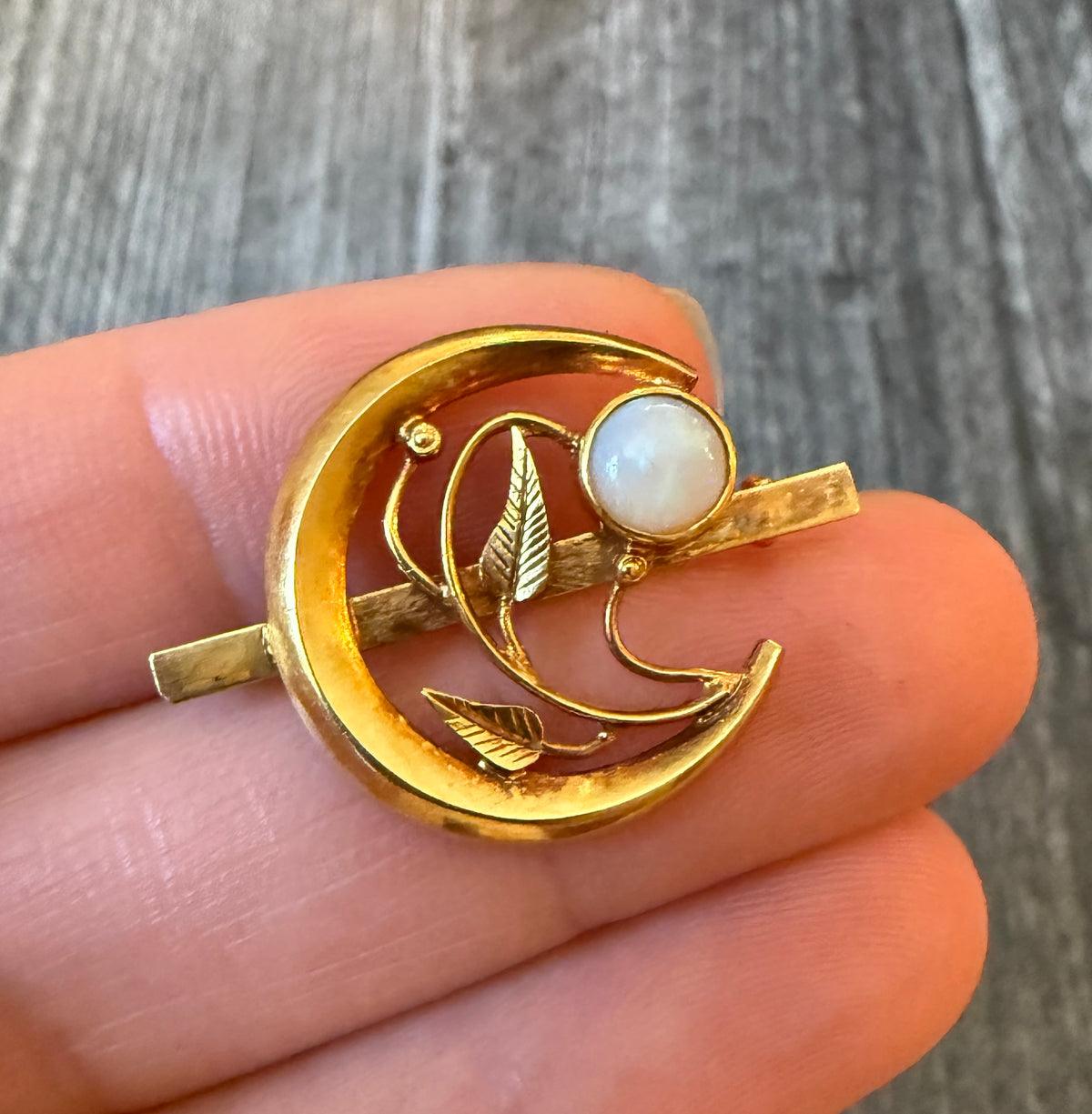 Opal Crescent and Foliate Motif Pin (A)