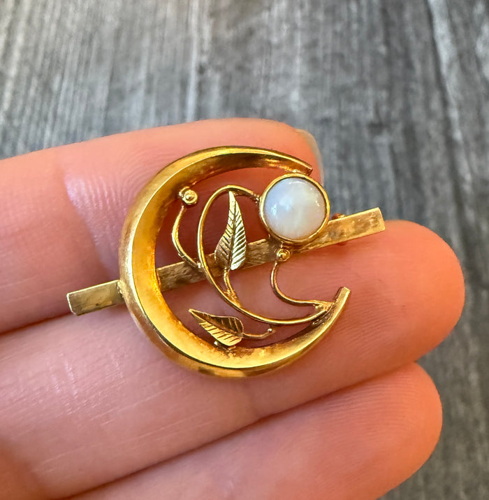 Opal Crescent and Foliate Motif Pin (A)