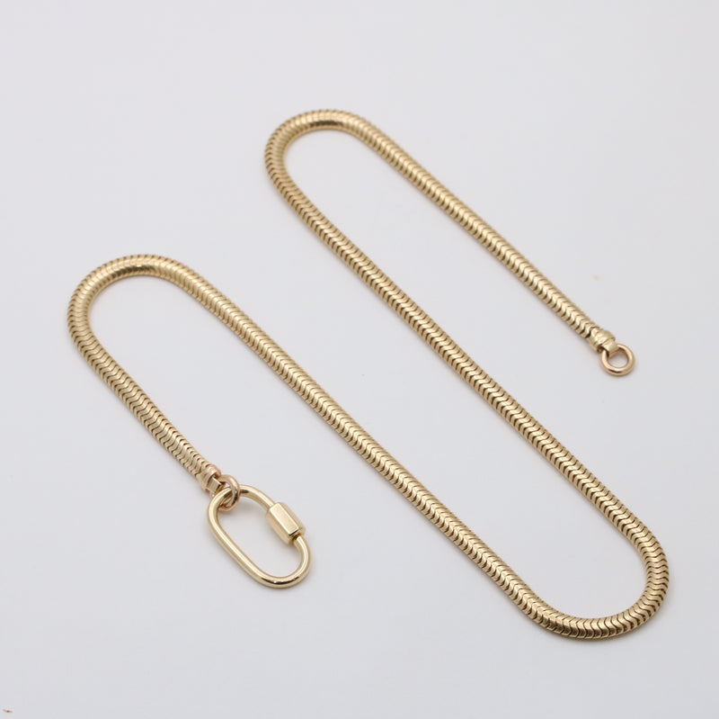 Vintage 14K Gold Snake Chain with Carabiner Clasp, 17” Long